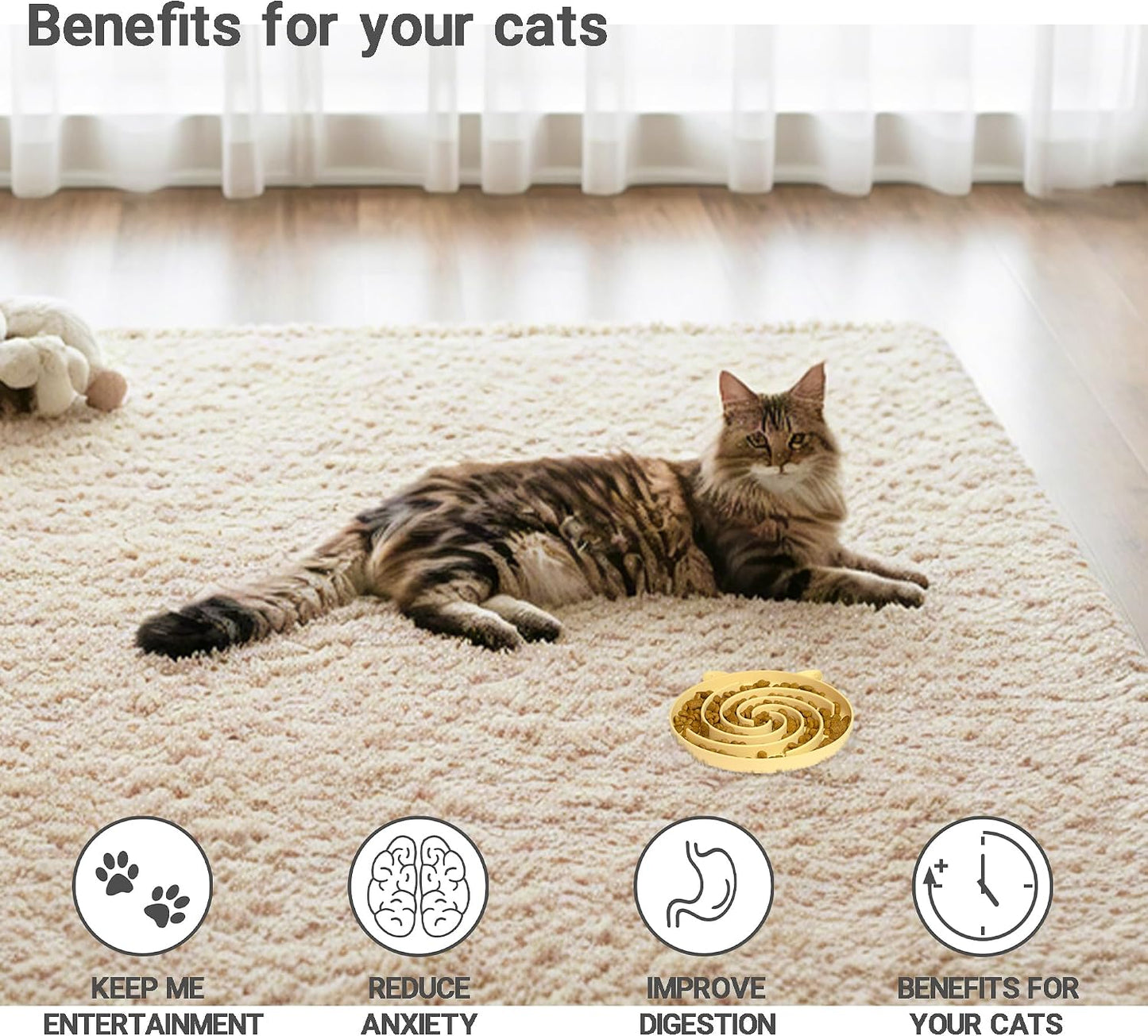 Slow Feeder Cat Bowl, Easy to Clean Silicone Bowl, Ideal for Dry and Wet Food (Yellow and Blue)