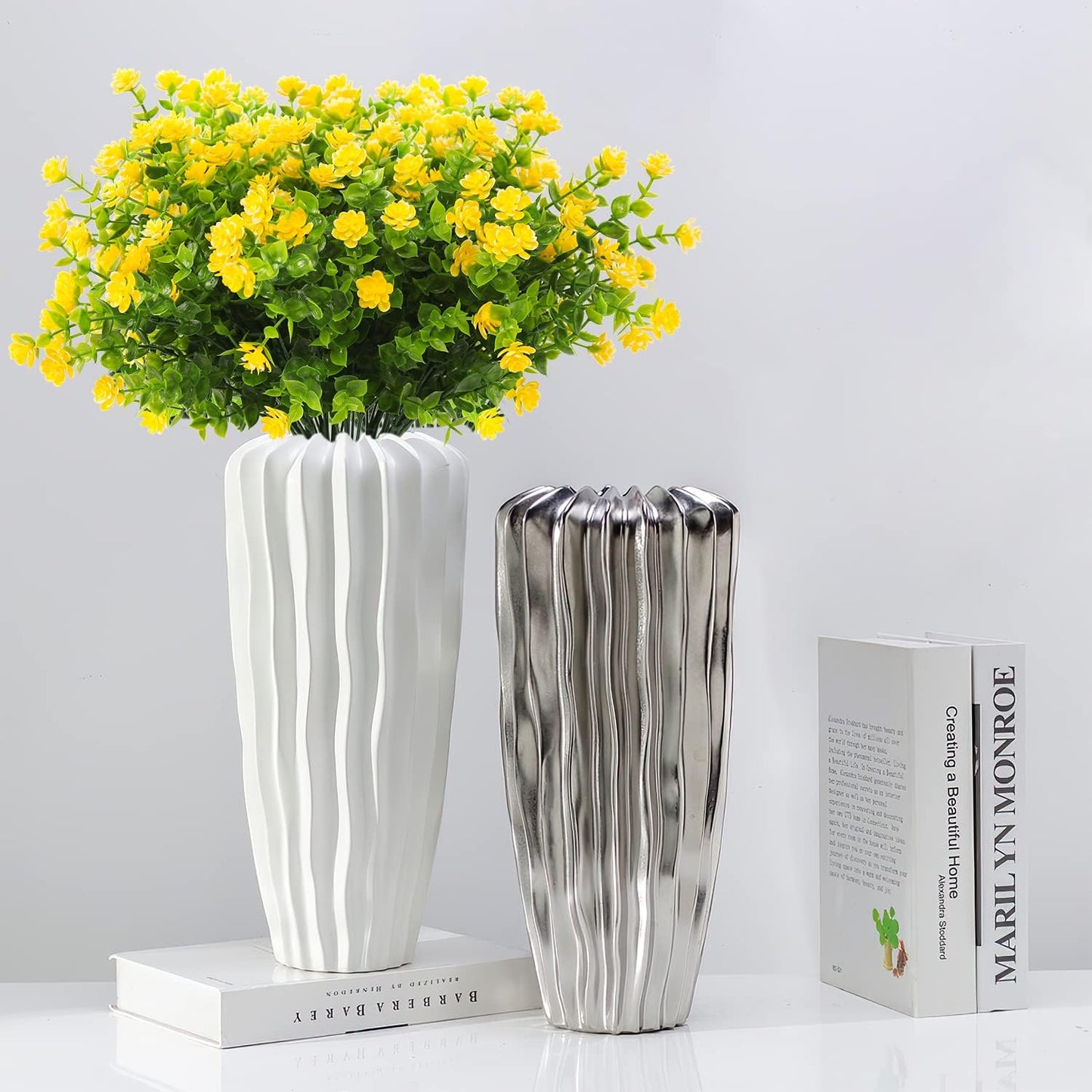 Artificial Flowers Outdoor,8 Bundles UV Resistant Fake Flowers,Outside Plastic Faux Flowers Greenery Shrubs Plants for Indoor Outdoor Planter Home Porch Decor(Yellow)