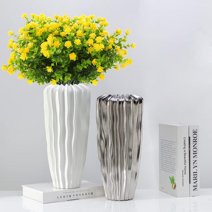 Artificial Flowers Outdoor,8 Bundles UV Resistant Fake Flowers,Outside Plastic Faux Flowers Greenery Shrubs Plants for Indoor Outdoor Planter Home Porch Decor(Yellow)