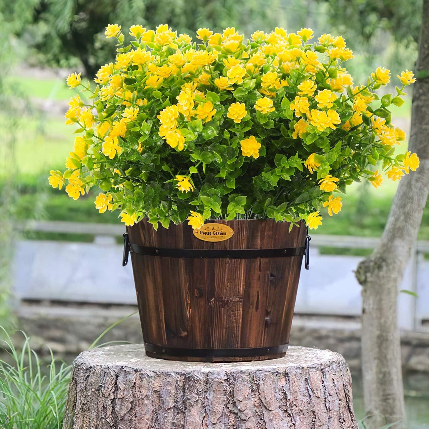 Artificial Flowers Outdoor,8 Bundles UV Resistant Fake Flowers,Outside Plastic Faux Flowers Greenery Shrubs Plants for Indoor Outdoor Planter Home Porch Decor(Yellow)