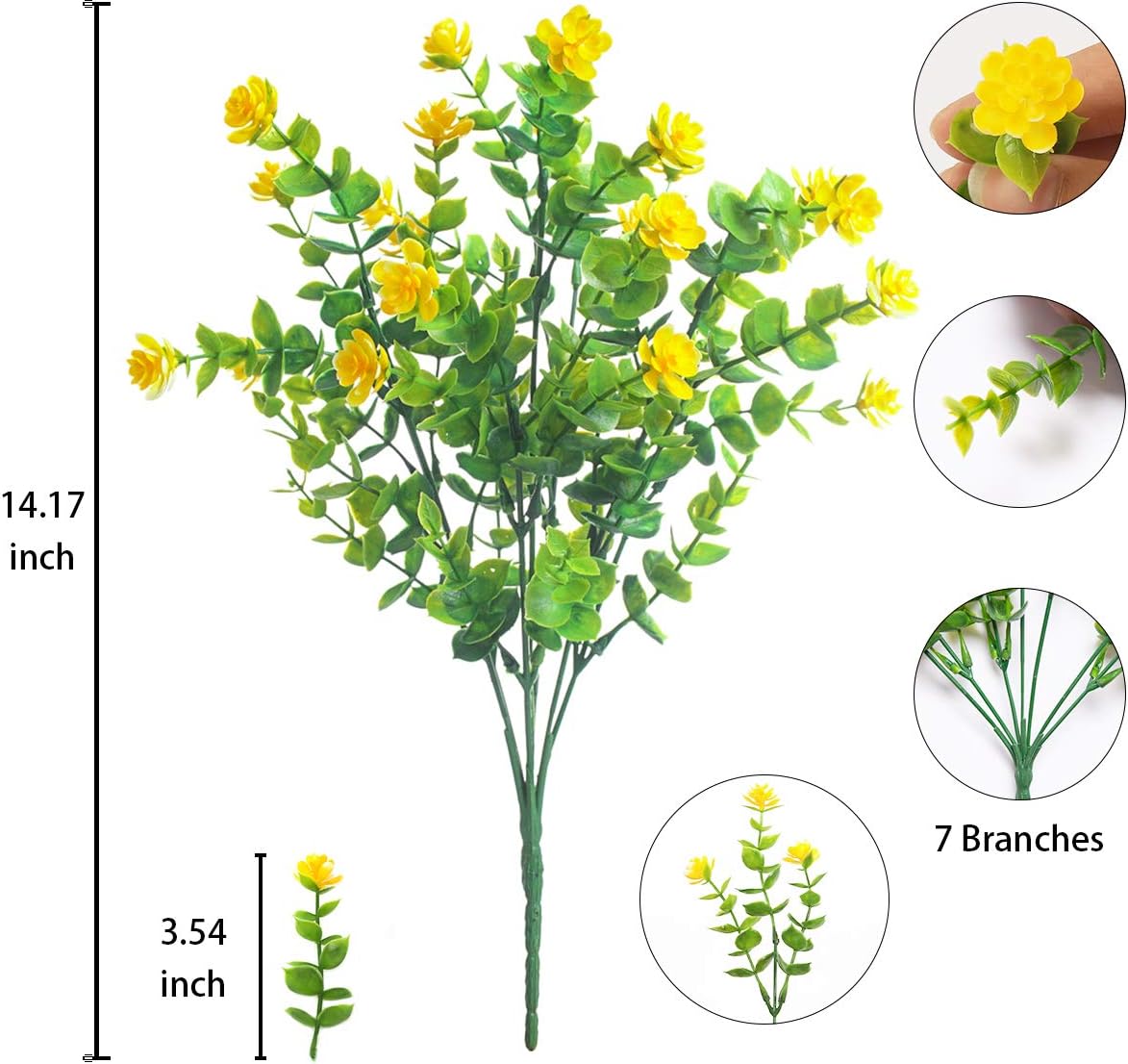Artificial Flowers Outdoor,8 Bundles UV Resistant Fake Flowers,Outside Plastic Faux Flowers Greenery Shrubs Plants for Indoor Outdoor Planter Home Porch Decor(Yellow)