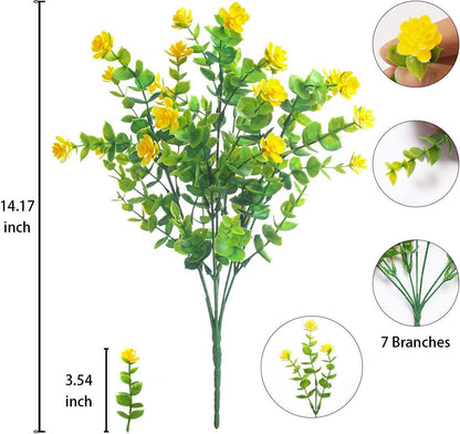 Artificial Flowers Outdoor,8 Bundles UV Resistant Fake Flowers,Outside Plastic Faux Flowers Greenery Shrubs Plants for Indoor Outdoor Planter Home Porch Decor(Yellow)