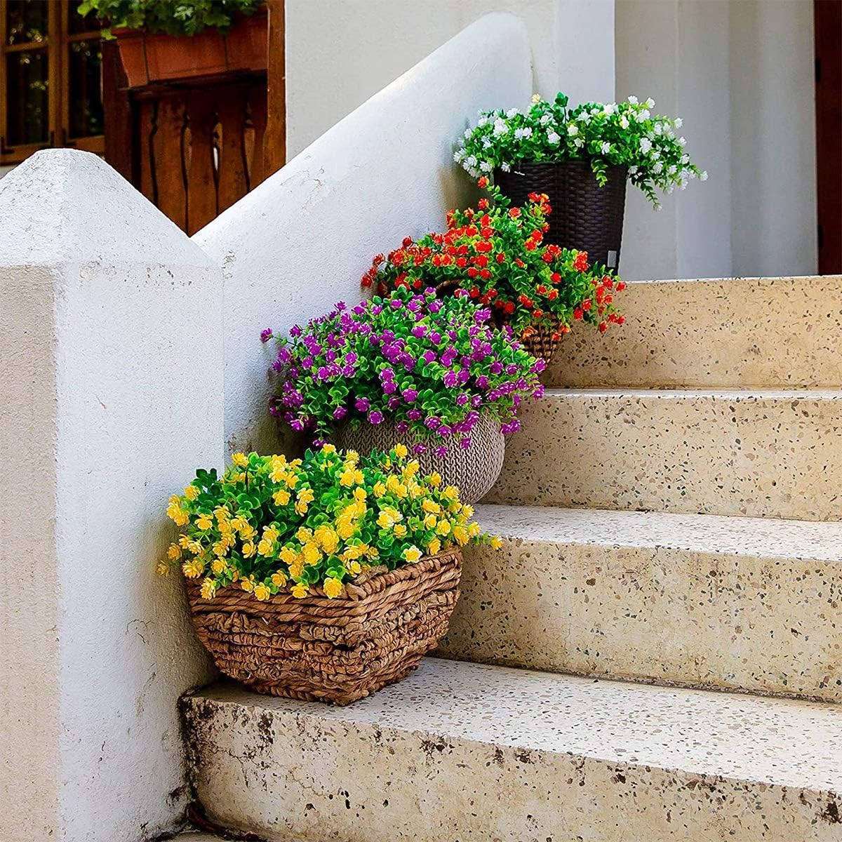 Artificial Flowers Outdoor,8 Bundles UV Resistant Fake Flowers,Outside Plastic Faux Flowers Greenery Shrubs Plants for Indoor Outdoor Planter Home Porch Decor(Yellow)