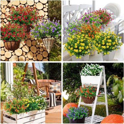 Artificial Flowers Outdoor,8 Bundles UV Resistant Fake Flowers,Outside Plastic Faux Flowers Greenery Shrubs Plants for Indoor Outdoor Planter Home Porch Decor(Yellow)