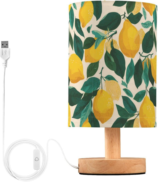 Bedside Table Lamp Lemon Yellow Citrus Fruits (12) Kids Nightstand Lamp Night Light Fabric Shade for Bedroom Living Room Home Office