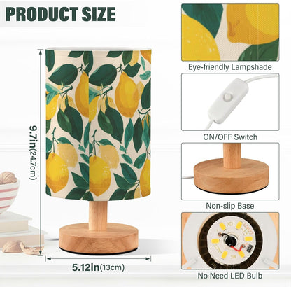 Bedside Table Lamp Lemon Yellow Citrus Fruits (12) Kids Nightstand Lamp Night Light Fabric Shade for Bedroom Living Room Home Office