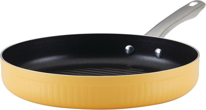 Style Nonstick Cookware Deep Round Grill Pan/Griddle, Dishwasher Safe, 11.25 Inch - Yellow