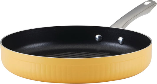 Style Nonstick Cookware Deep Round Grill Pan/Griddle, Dishwasher Safe, 11.25 Inch - Yellow