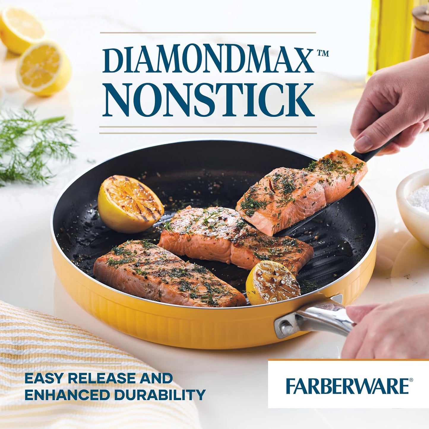 Style Nonstick Cookware Deep Round Grill Pan/Griddle, Dishwasher Safe, 11.25 Inch - Yellow