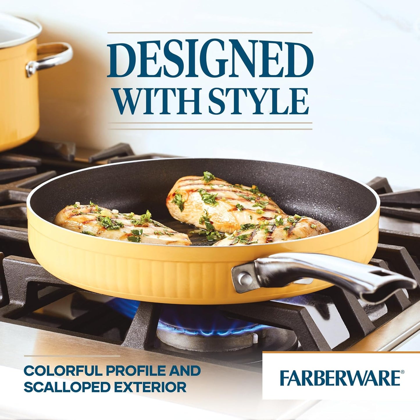 Style Nonstick Cookware Deep Round Grill Pan/Griddle, Dishwasher Safe, 11.25 Inch - Yellow