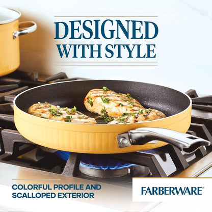 Style Nonstick Cookware Deep Round Grill Pan/Griddle, Dishwasher Safe, 11.25 Inch - Yellow