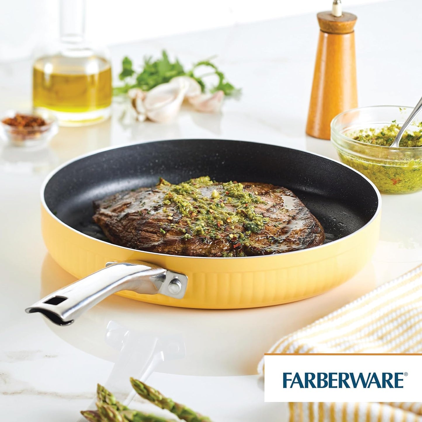 Style Nonstick Cookware Deep Round Grill Pan/Griddle, Dishwasher Safe, 11.25 Inch - Yellow