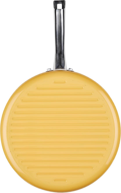 Style Nonstick Cookware Deep Round Grill Pan/Griddle, Dishwasher Safe, 11.25 Inch - Yellow