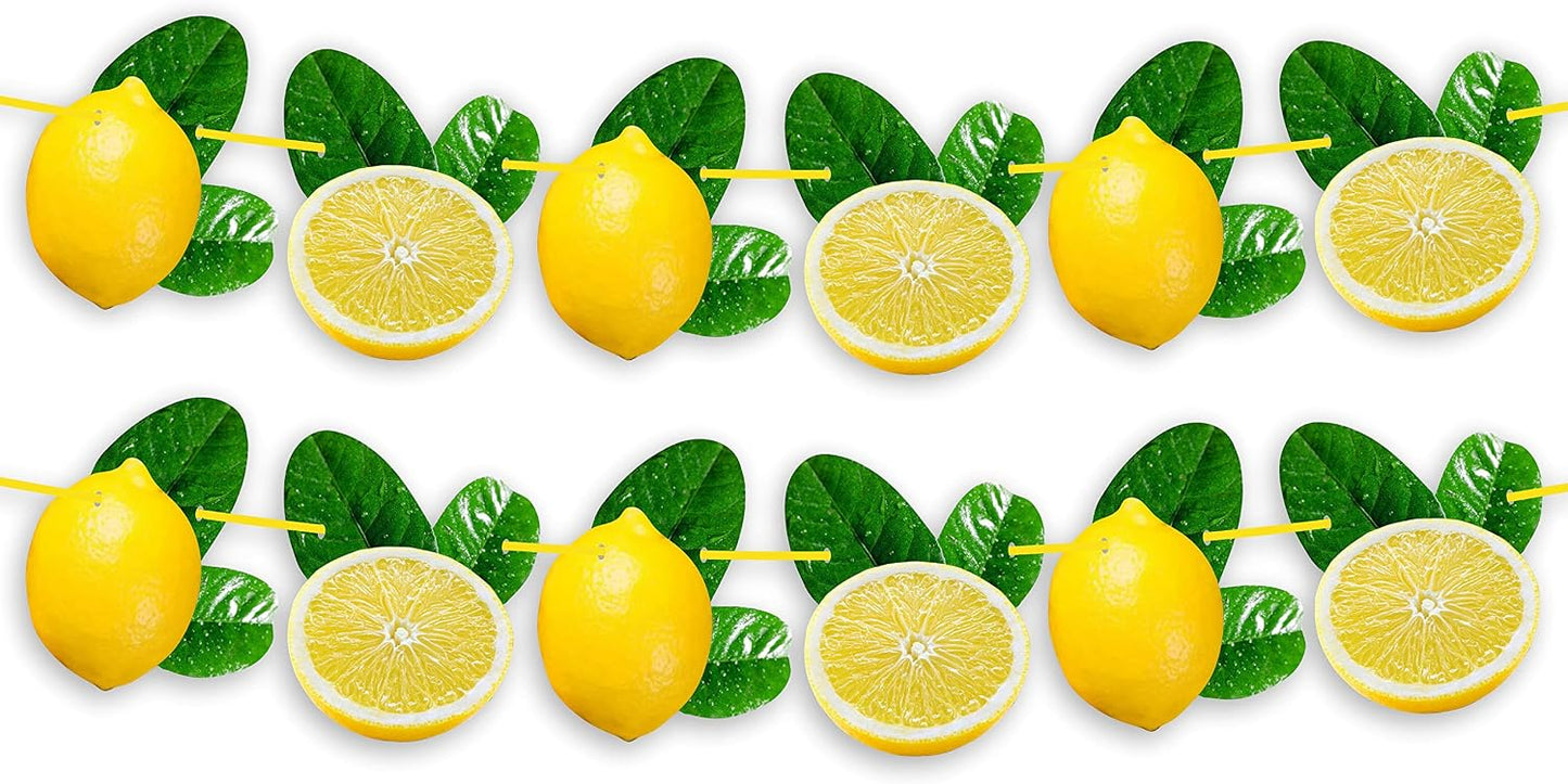 Lemon Garland Decoration For Summer Party, Lemon-Themed Birthday, Baby Shower, Bridal Shower – Artificial Lemon And Green Leaf Hanging Banner – Fresh Fruit Citrus Garland For Kitchen Decor