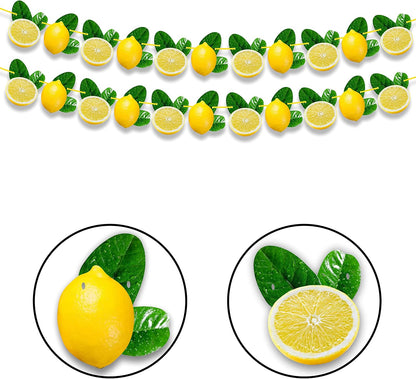 Lemon Garland Decoration For Summer Party, Lemon-Themed Birthday, Baby Shower, Bridal Shower – Artificial Lemon And Green Leaf Hanging Banner – Fresh Fruit Citrus Garland For Kitchen Decor