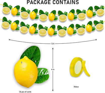 Lemon Garland Decoration For Summer Party, Lemon-Themed Birthday, Baby Shower, Bridal Shower – Artificial Lemon And Green Leaf Hanging Banner – Fresh Fruit Citrus Garland For Kitchen Decor