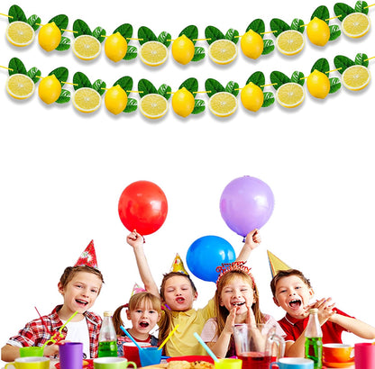 Lemon Garland Decoration For Summer Party, Lemon-Themed Birthday, Baby Shower, Bridal Shower – Artificial Lemon And Green Leaf Hanging Banner – Fresh Fruit Citrus Garland For Kitchen Decor