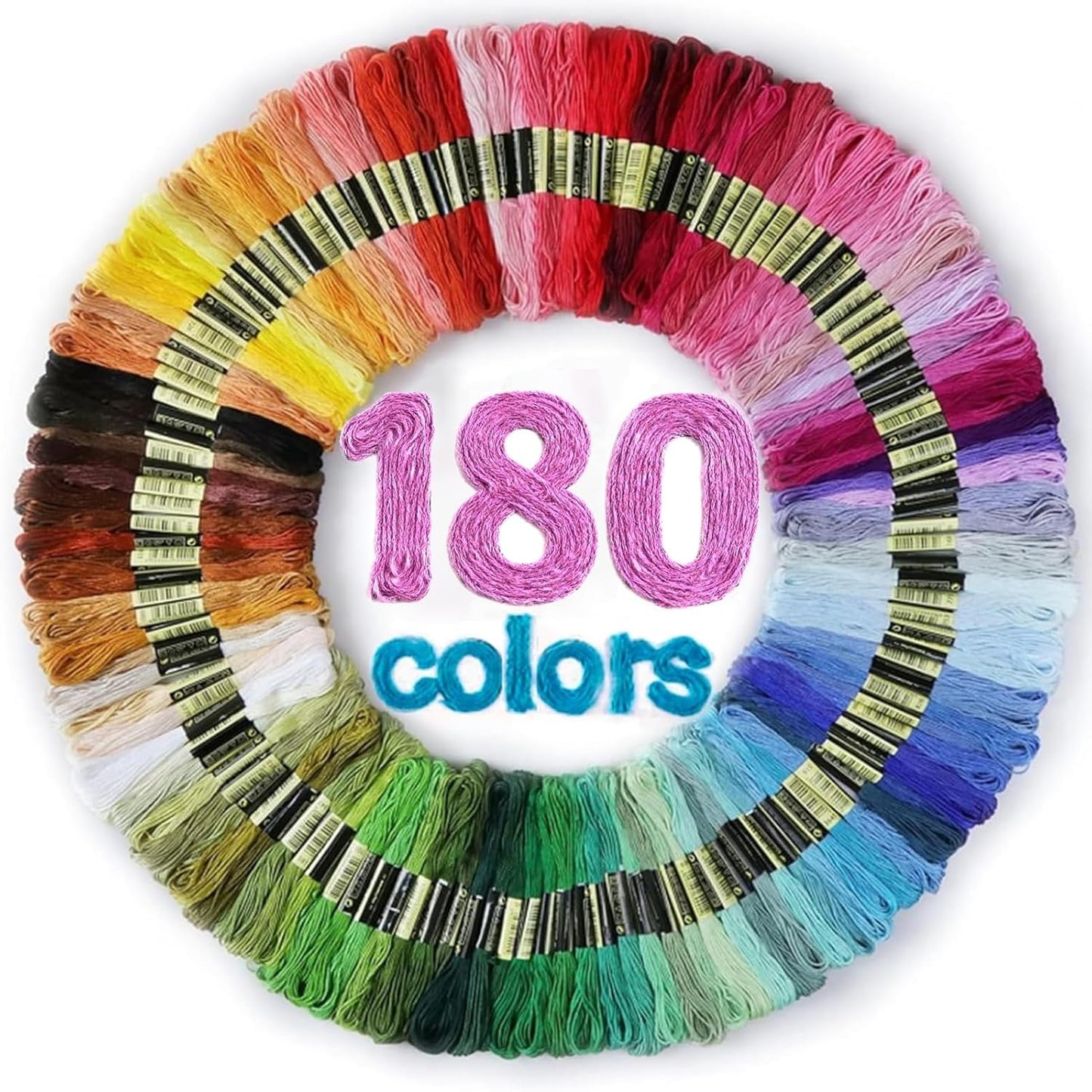 Embroidery Thread 180pcs Friendship Bracelet String Floss Kit Yarn | Hair Wrap Shirt Lanyard Patterns Crochet Craft Threads Supplies Cross Stitch Sewing Needlepoint Thin Rainbow Beginners