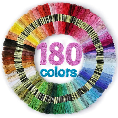 Embroidery Thread 180pcs Friendship Bracelet String Floss Kit Yarn | Hair Wrap Shirt Lanyard Patterns Crochet Craft Threads Supplies Cross Stitch Sewing Needlepoint Thin Rainbow Beginners