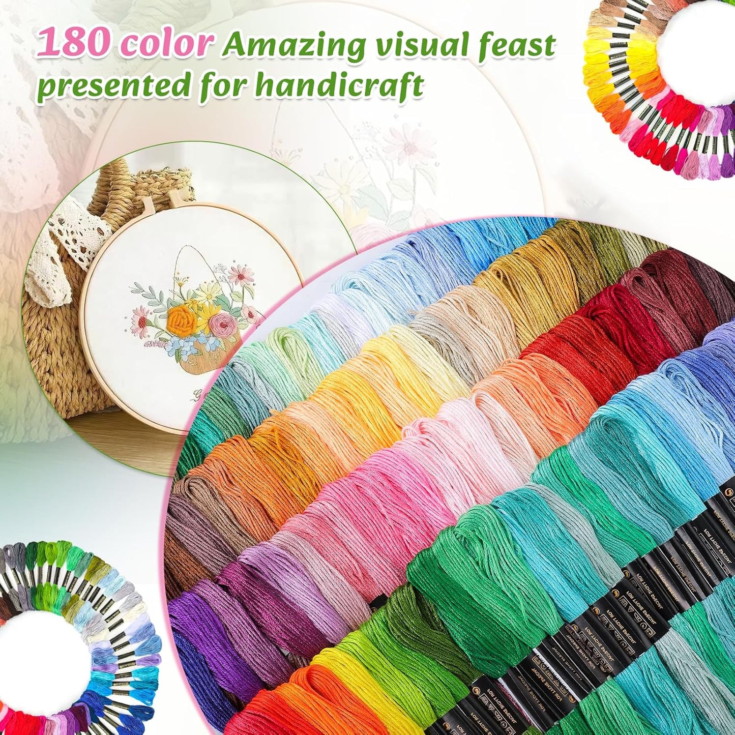 Embroidery Thread 180pcs Friendship Bracelet String Floss Kit Yarn | Hair Wrap Shirt Lanyard Patterns Crochet Craft Threads Supplies Cross Stitch Sewing Needlepoint Thin Rainbow Beginners