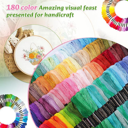 Embroidery Thread 180pcs Friendship Bracelet String Floss Kit Yarn | Hair Wrap Shirt Lanyard Patterns Crochet Craft Threads Supplies Cross Stitch Sewing Needlepoint Thin Rainbow Beginners