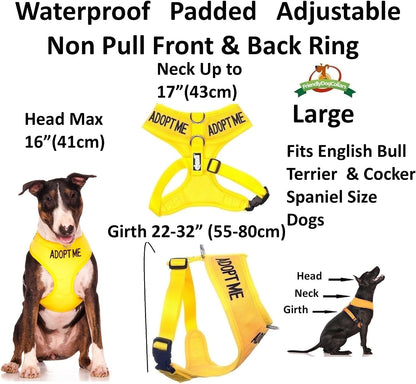 Adopt Me Yellow Color Coded Non-Pull Front and Back D Ring Padded and Waterproof Vest Dog Harness, Large Harness 22-32 Inch Chest/Girth