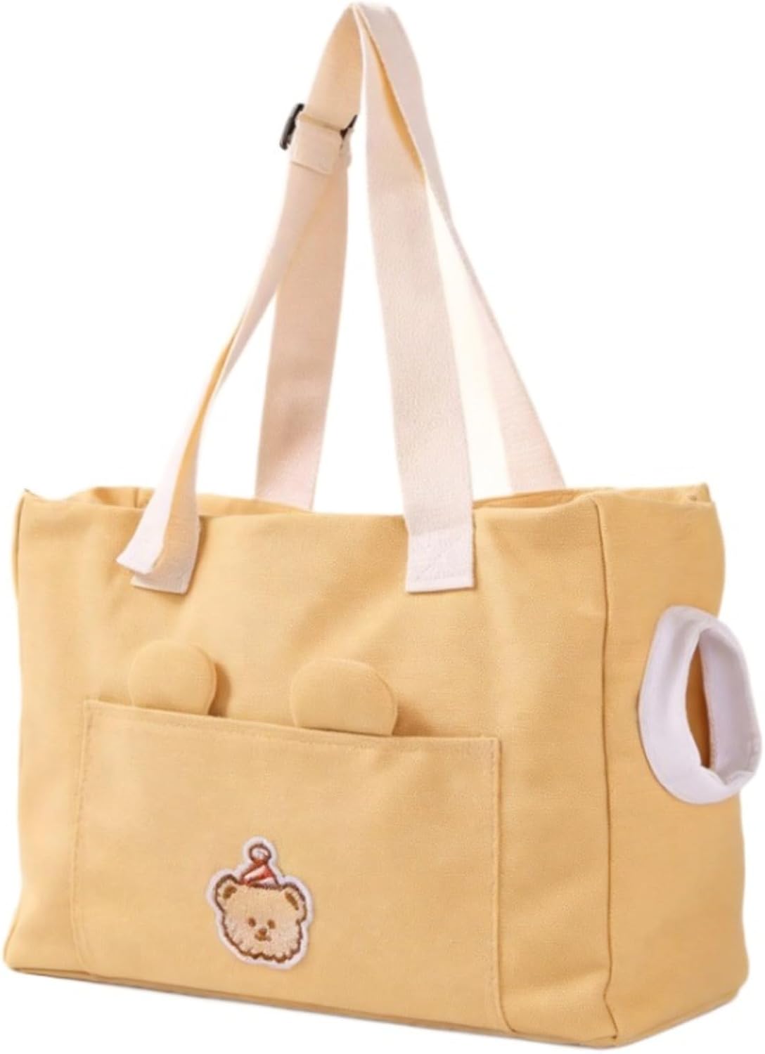 Canvas Pet Carrier Tote Bag for Cats and Dogs, Yellow, 15×16×12in | 2-in-1 Pet Handbag with Plush Ears Wide Shoulder Strap, Open-Top Soft-Sided Travel Tote for Walks, Shopping and Vet Visits