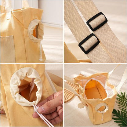 Canvas Pet Carrier Tote Bag for Cats and Dogs, Yellow, 15×16×12in | 2-in-1 Pet Handbag with Plush Ears Wide Shoulder Strap, Open-Top Soft-Sided Travel Tote for Walks, Shopping and Vet Visits