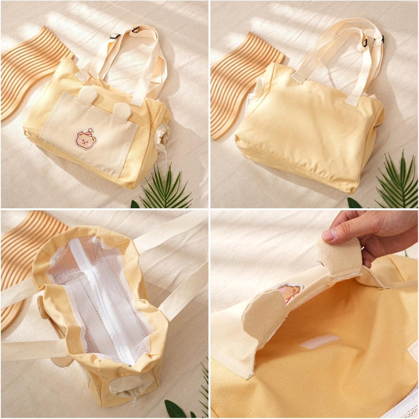 Canvas Pet Carrier Tote Bag for Cats and Dogs, Yellow, 15×16×12in | 2-in-1 Pet Handbag with Plush Ears Wide Shoulder Strap, Open-Top Soft-Sided Travel Tote for Walks, Shopping and Vet Visits