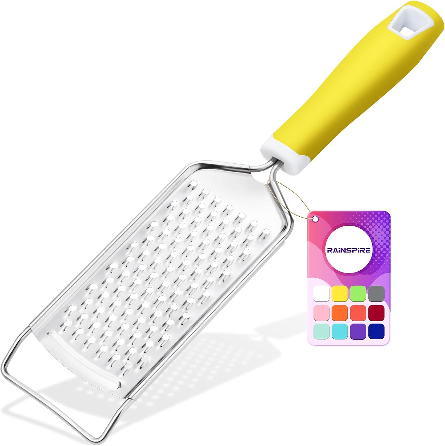 Professional Cheese Graters for Kitchen Stainless Steel Handheld, Metal Lemon Zester Grater With Handle For Cheese, Chocolate, Spices, Kitchen Gadgets And Tools, Soft Grip Handle, Yellow