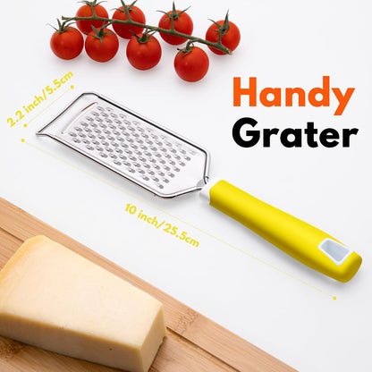 Professional Cheese Graters for Kitchen Stainless Steel Handheld, Metal Lemon Zester Grater With Handle For Cheese, Chocolate, Spices, Kitchen Gadgets And Tools, Soft Grip Handle, Yellow