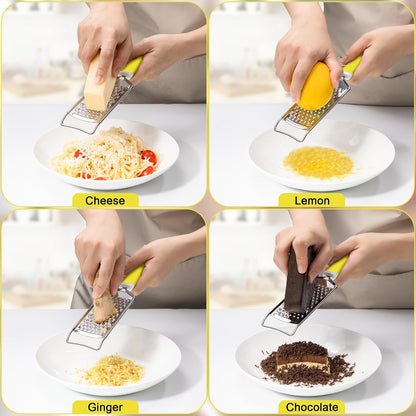 Professional Cheese Graters for Kitchen Stainless Steel Handheld, Metal Lemon Zester Grater With Handle For Cheese, Chocolate, Spices, Kitchen Gadgets And Tools, Soft Grip Handle, Yellow