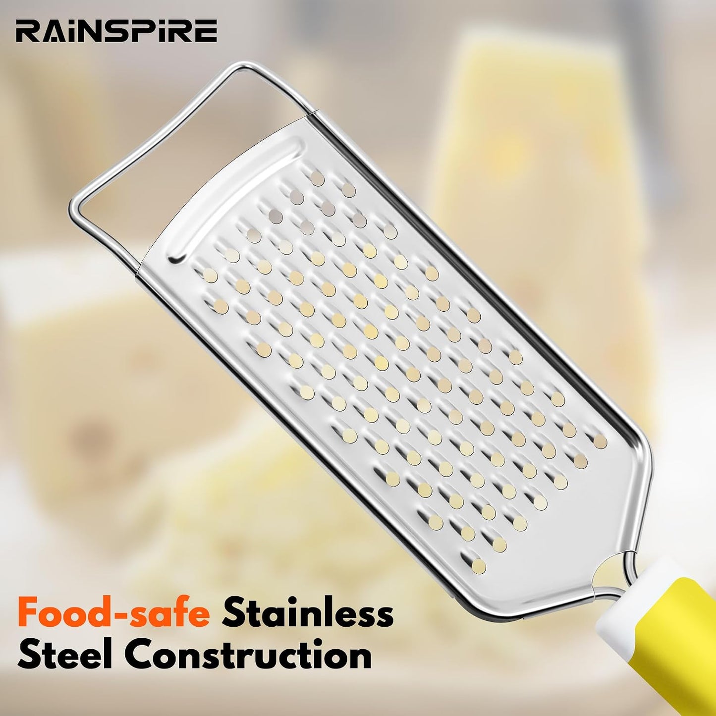 Professional Cheese Graters for Kitchen Stainless Steel Handheld, Metal Lemon Zester Grater With Handle For Cheese, Chocolate, Spices, Kitchen Gadgets And Tools, Soft Grip Handle, Yellow