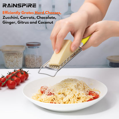 Professional Cheese Graters for Kitchen Stainless Steel Handheld, Metal Lemon Zester Grater With Handle For Cheese, Chocolate, Spices, Kitchen Gadgets And Tools, Soft Grip Handle, Yellow
