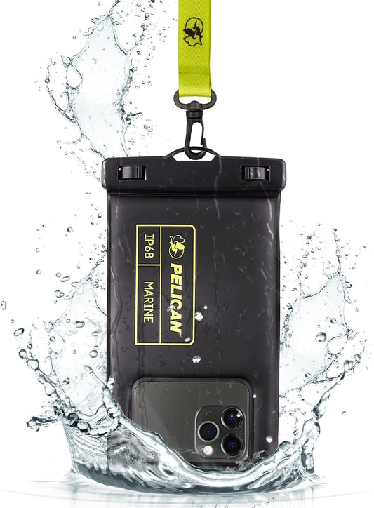 Marine Waterproof Phone Pouch (Regular) -Black/Hi-Vis Yellow | Touchscreen IP68 Floating Waterproof Phone Case w/Detachable Lanyard - Fits All Phones - Beach Cruise Ship Travel Essentials