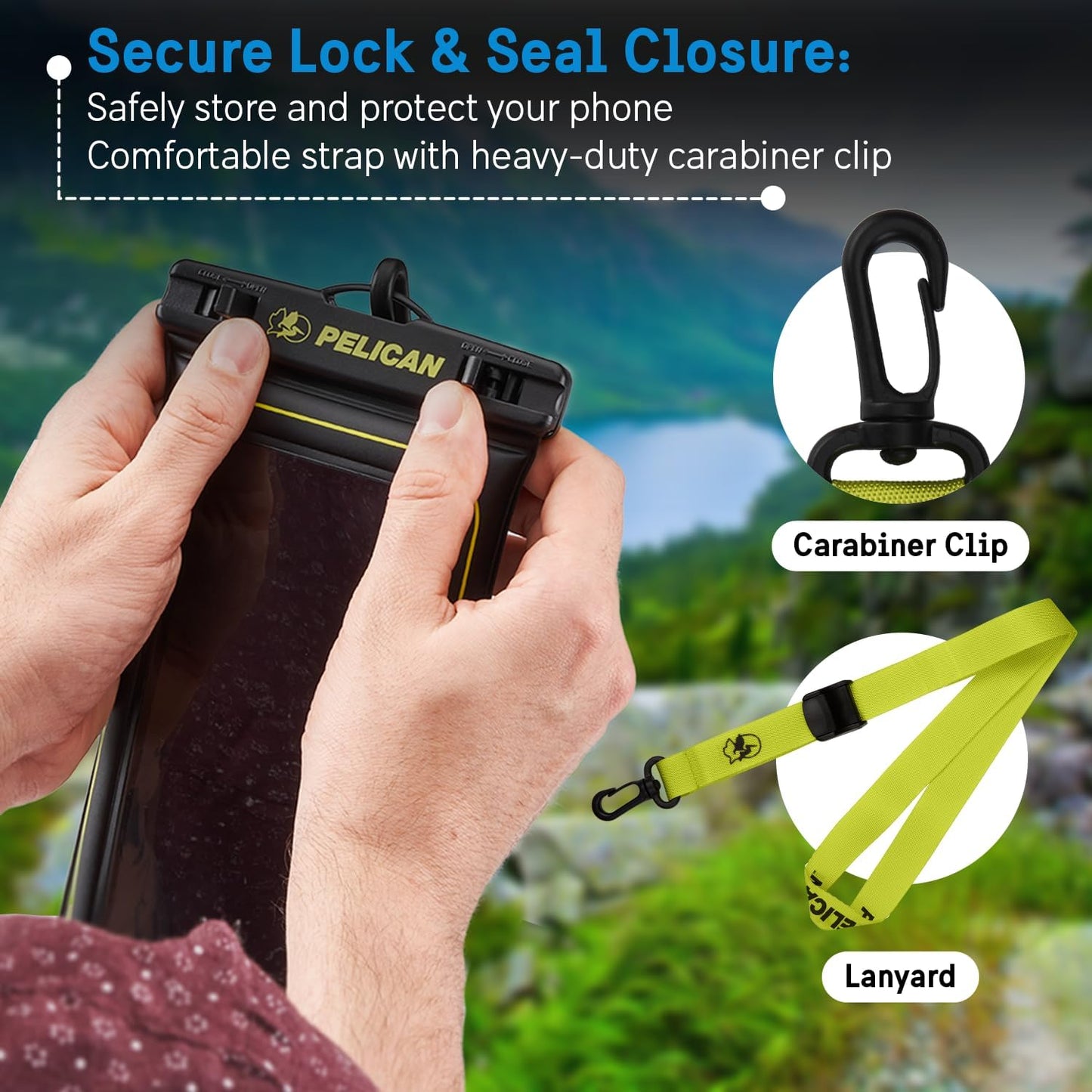 Marine Waterproof Phone Pouch (Regular) -Black/Hi-Vis Yellow | Touchscreen IP68 Floating Waterproof Phone Case w/Detachable Lanyard - Fits All Phones - Beach Cruise Ship Travel Essentials