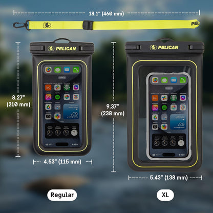 Marine Waterproof Phone Pouch (Regular) -Black/Hi-Vis Yellow | Touchscreen IP68 Floating Waterproof Phone Case w/Detachable Lanyard - Fits All Phones - Beach Cruise Ship Travel Essentials