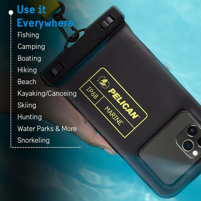 Marine Waterproof Phone Pouch (Regular) -Black/Hi-Vis Yellow | Touchscreen IP68 Floating Waterproof Phone Case w/Detachable Lanyard - Fits All Phones - Beach Cruise Ship Travel Essentials