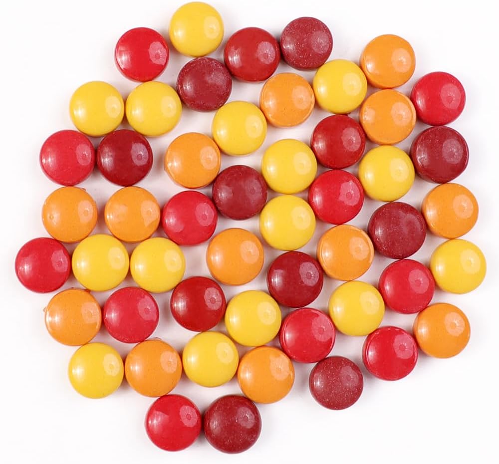 12mm Round Mosaic Tiles for Crafts, 200g Iridescent Recycled Glass Mosaic Pieces for Art Supplies, DIY Mosaic Making Kit for Hobbies & Art (Red Orange & Yellow 12mm)