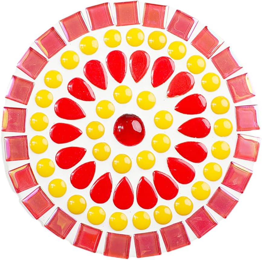 12mm Round Mosaic Tiles for Crafts, 200g Iridescent Recycled Glass Mosaic Pieces for Art Supplies, DIY Mosaic Making Kit for Hobbies & Art (Red Orange & Yellow 12mm)