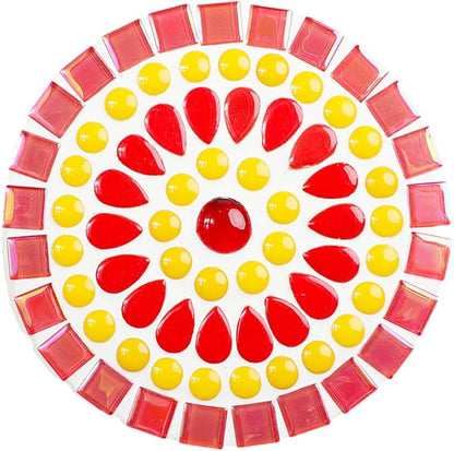 12mm Round Mosaic Tiles for Crafts, 200g Iridescent Recycled Glass Mosaic Pieces for Art Supplies, DIY Mosaic Making Kit for Hobbies & Art (Red Orange & Yellow 12mm)