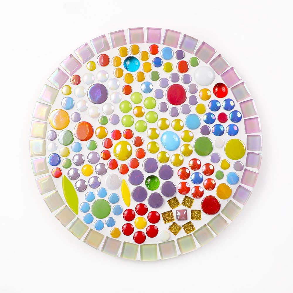 12mm Round Mosaic Tiles for Crafts, 200g Iridescent Recycled Glass Mosaic Pieces for Art Supplies, DIY Mosaic Making Kit for Hobbies & Art (Red Orange & Yellow 12mm)