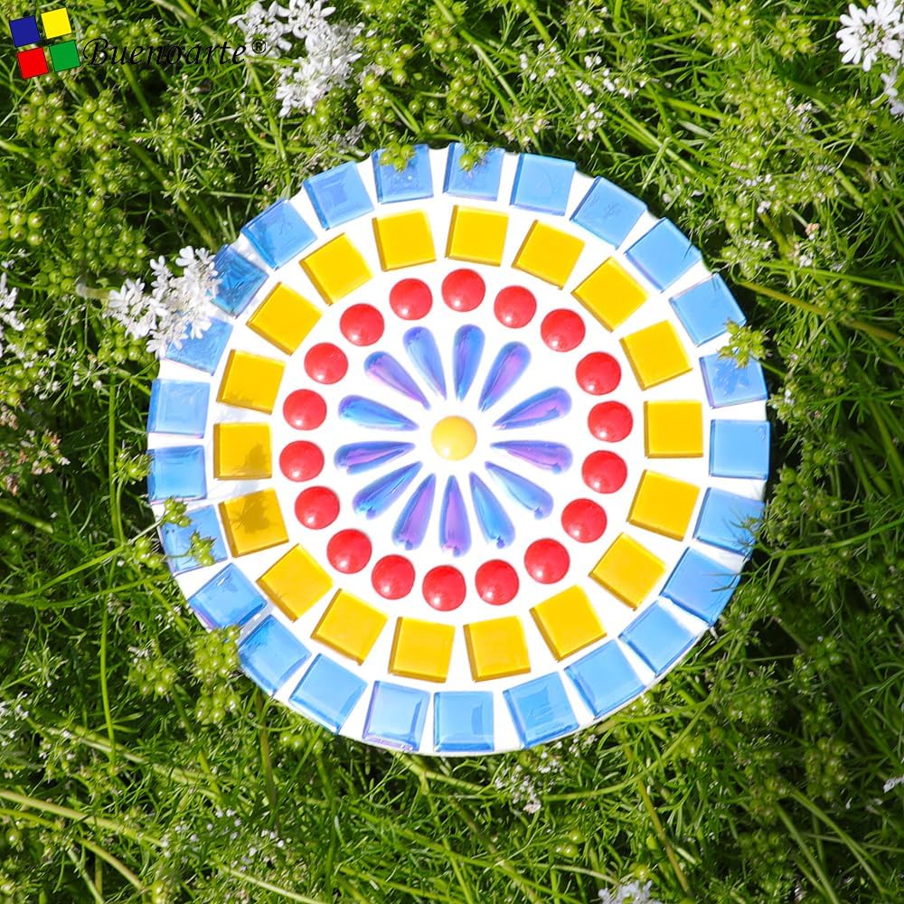 12mm Round Mosaic Tiles for Crafts, 200g Iridescent Recycled Glass Mosaic Pieces for Art Supplies, DIY Mosaic Making Kit for Hobbies & Art (Red Orange & Yellow 12mm)