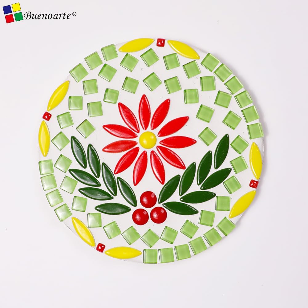 12mm Round Mosaic Tiles for Crafts, 200g Iridescent Recycled Glass Mosaic Pieces for Art Supplies, DIY Mosaic Making Kit for Hobbies & Art (Red Orange & Yellow 12mm)