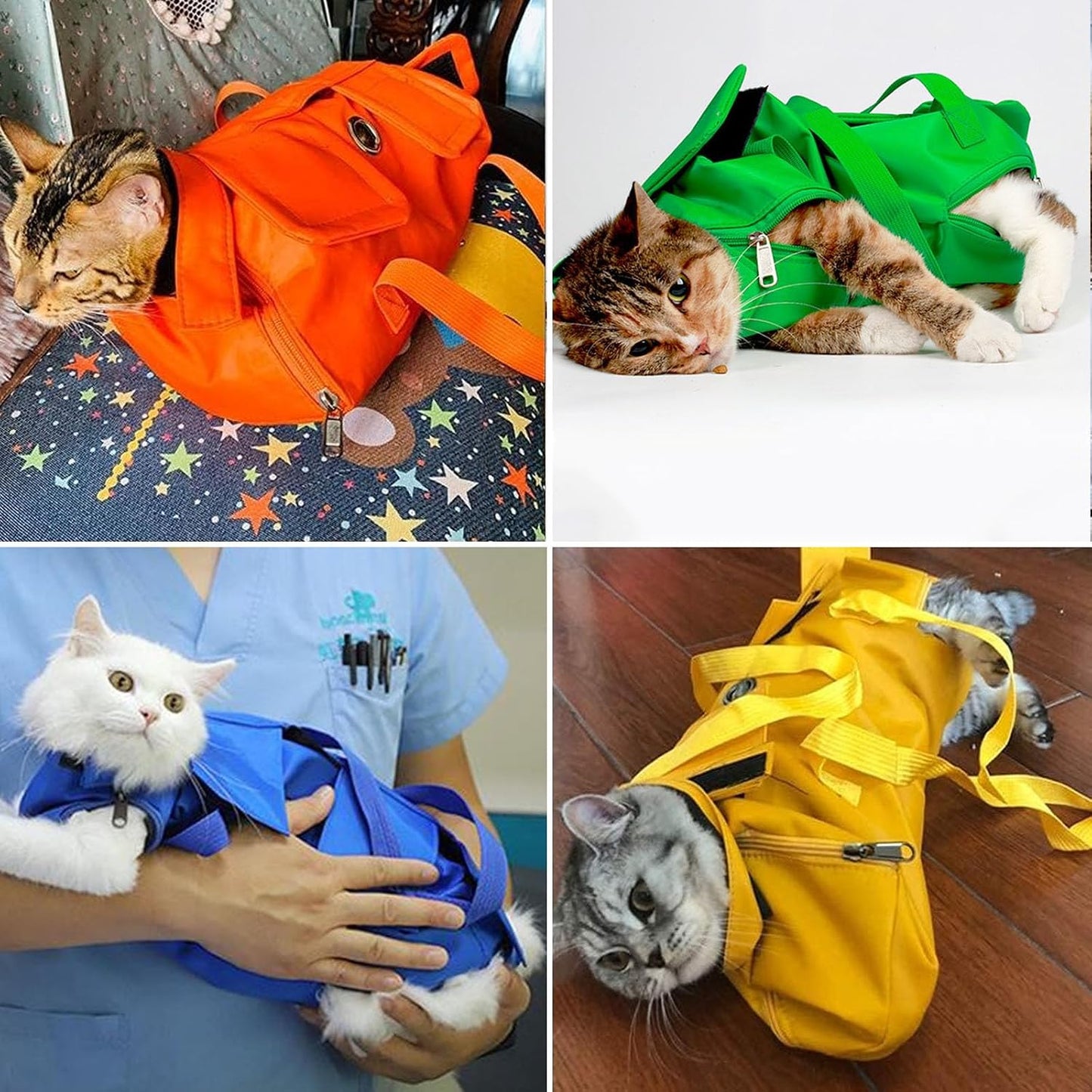 Cat Grooming Bag,Foldable Travel Carrier for Cats,Anti-Bite Anti-Scratch Cat Grooming Restraint Bag,Pet Carrier for Administering Eye Drops,Ear Cleaner,Clipping Nails Yellow L