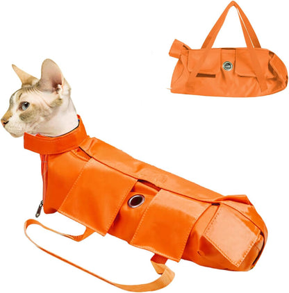 Cat Grooming Bag,Foldable Travel Carrier for Cats,Anti-Bite Anti-Scratch Cat Grooming Restraint Bag,Pet Carrier for Administering Eye Drops,Ear Cleaner,Clipping Nails Yellow L