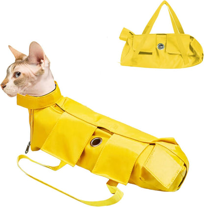 Cat Grooming Bag,Foldable Travel Carrier for Cats,Anti-Bite Anti-Scratch Cat Grooming Restraint Bag,Pet Carrier for Administering Eye Drops,Ear Cleaner,Clipping Nails Yellow L