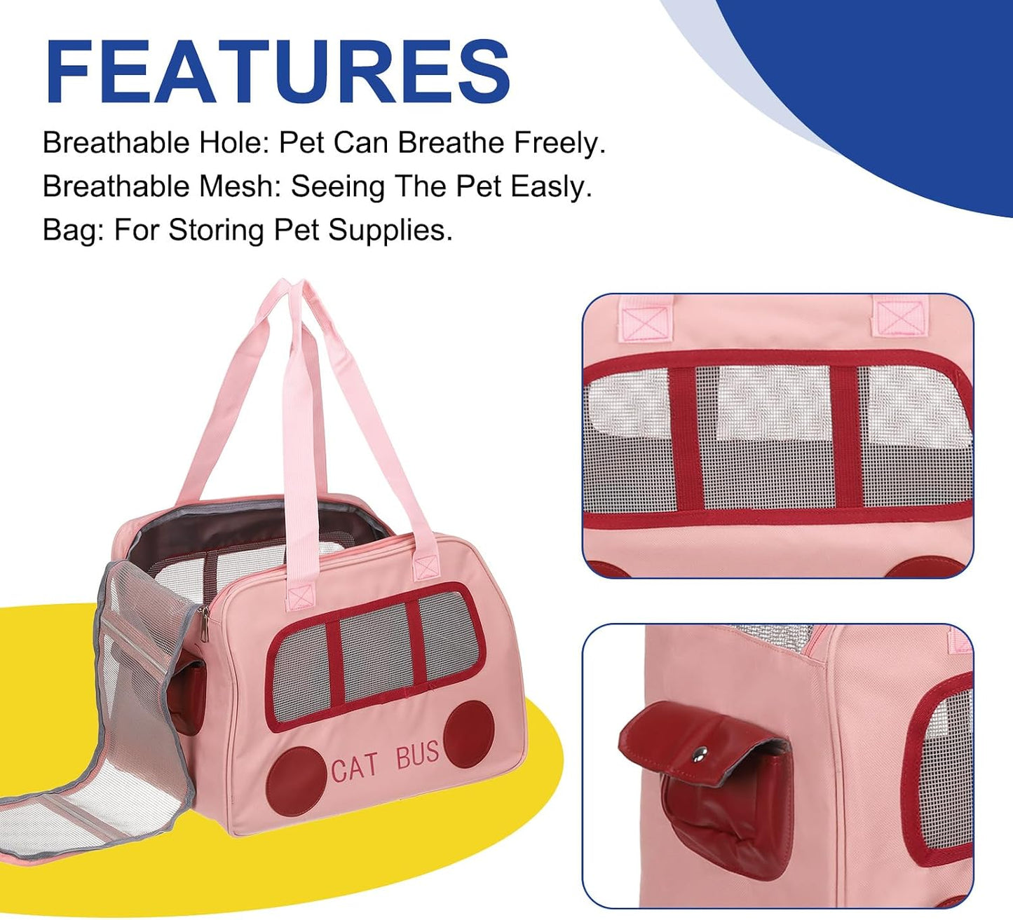 Pet Carrier, Portable and Ventilated, Oxford Cloth, Dogs Cats and Little Animals Travel Bag 16.93" Up to 16.5 Lbs, (Yellow), Intended for Hiking/Camping/Traveling
