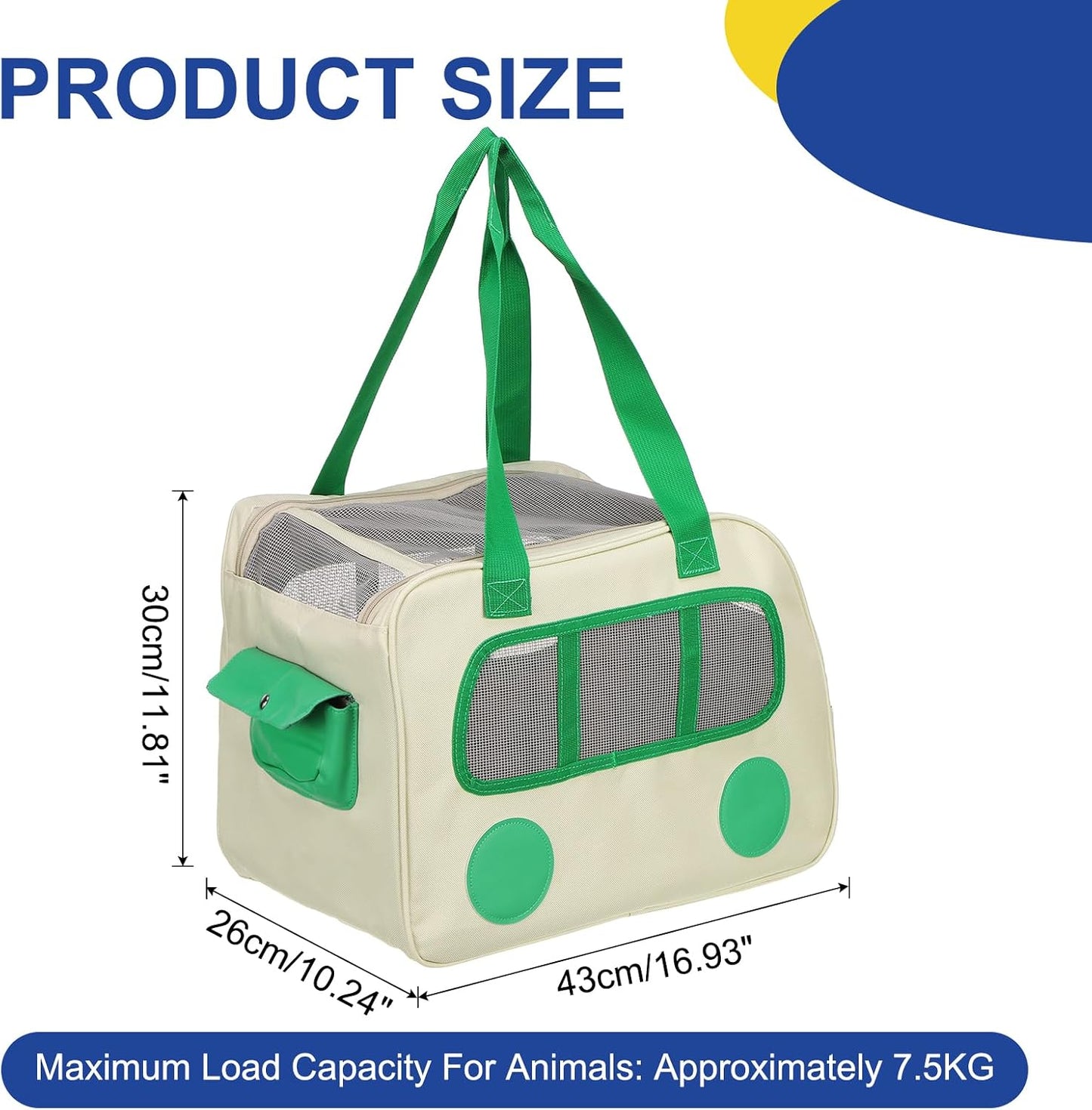 Pet Carrier, Portable and Ventilated, Oxford Cloth, Dogs Cats and Little Animals Travel Bag 16.93" Up to 16.5 Lbs, (Yellow), Intended for Hiking/Camping/Traveling