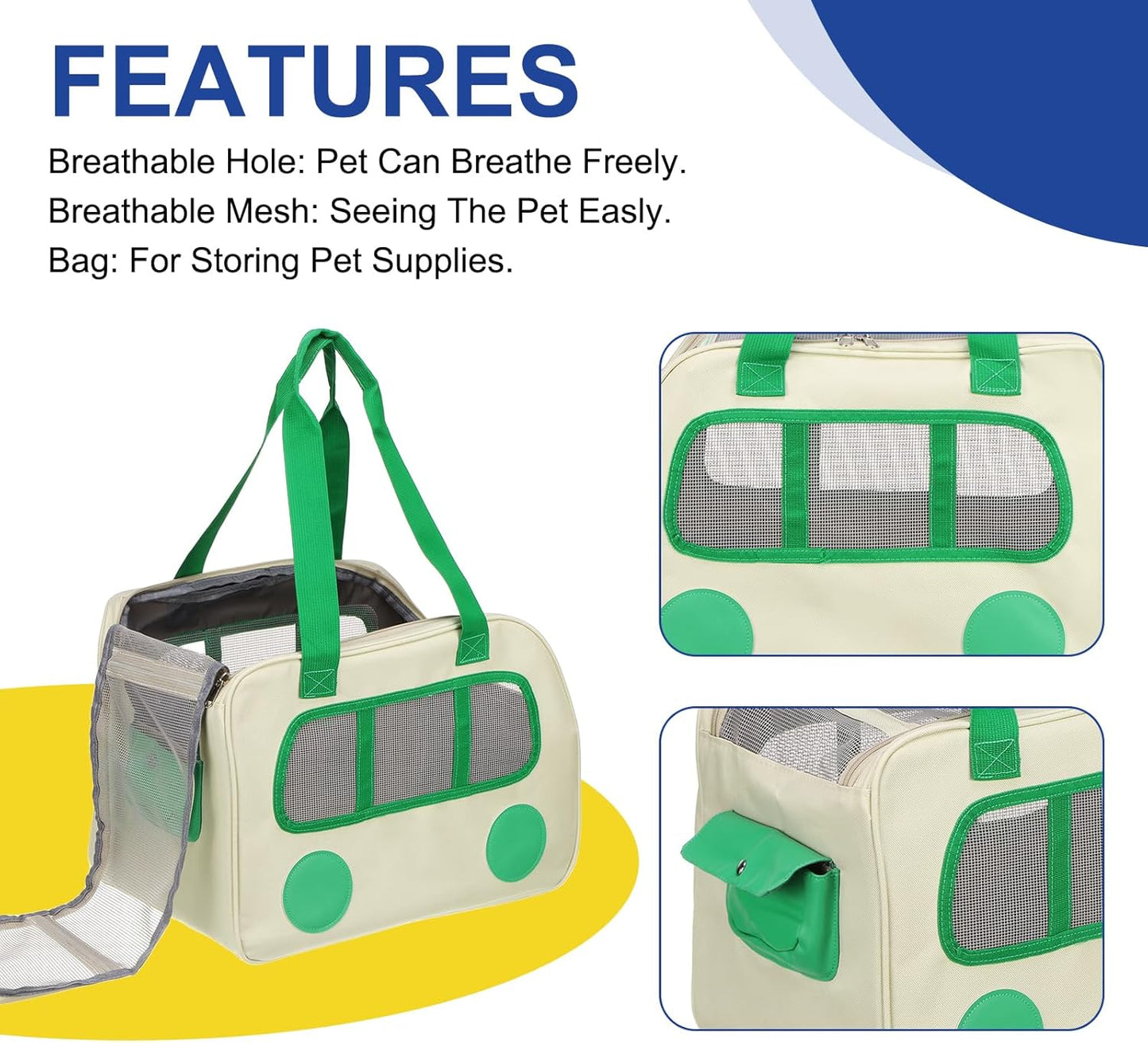 Pet Carrier, Portable and Ventilated, Oxford Cloth, Dogs Cats and Little Animals Travel Bag 16.93" Up to 16.5 Lbs, (Yellow), Intended for Hiking/Camping/Traveling